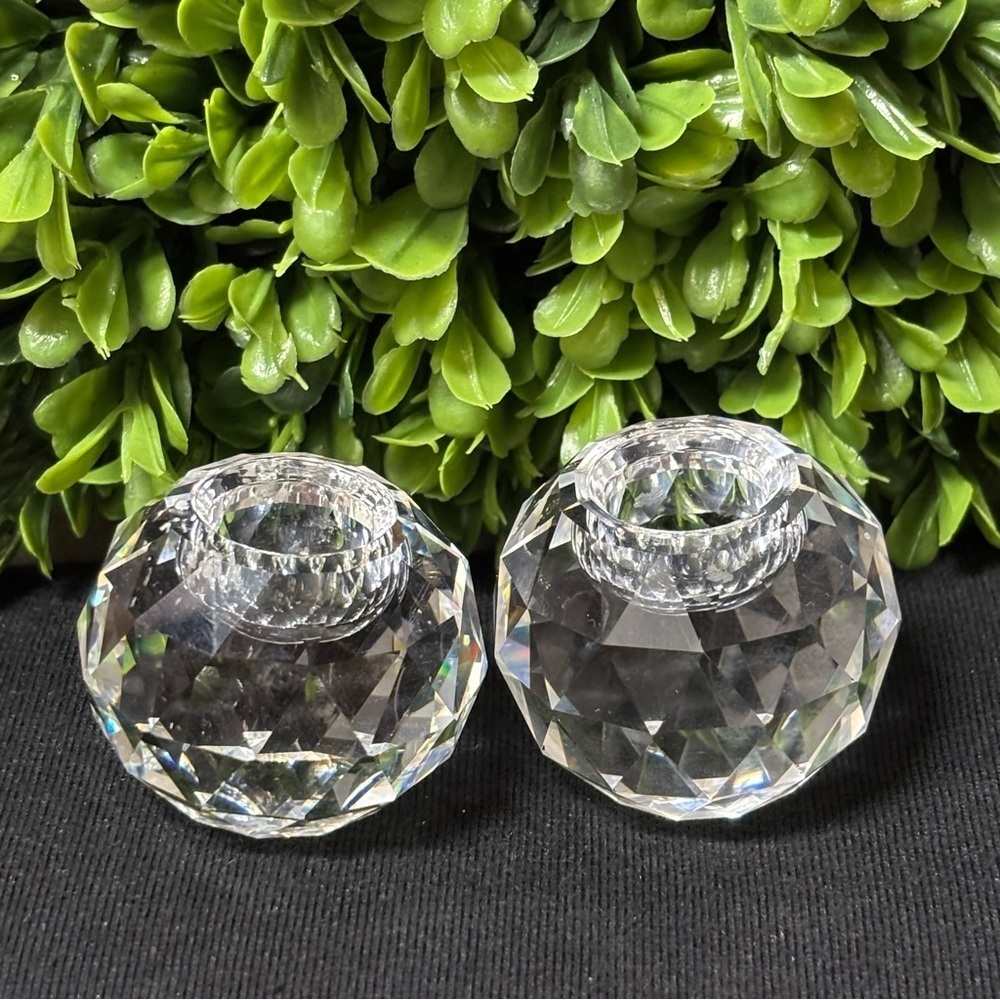Set of 2VTG Swarovski
Faceted Crystal Ball 
Candlestick Holders